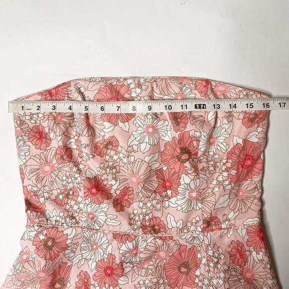 Ann Taylor LOFT Sz 8 Womens Silk Pink Floral Strapless Fit & Flare Short Dress - Picture 10 of 11